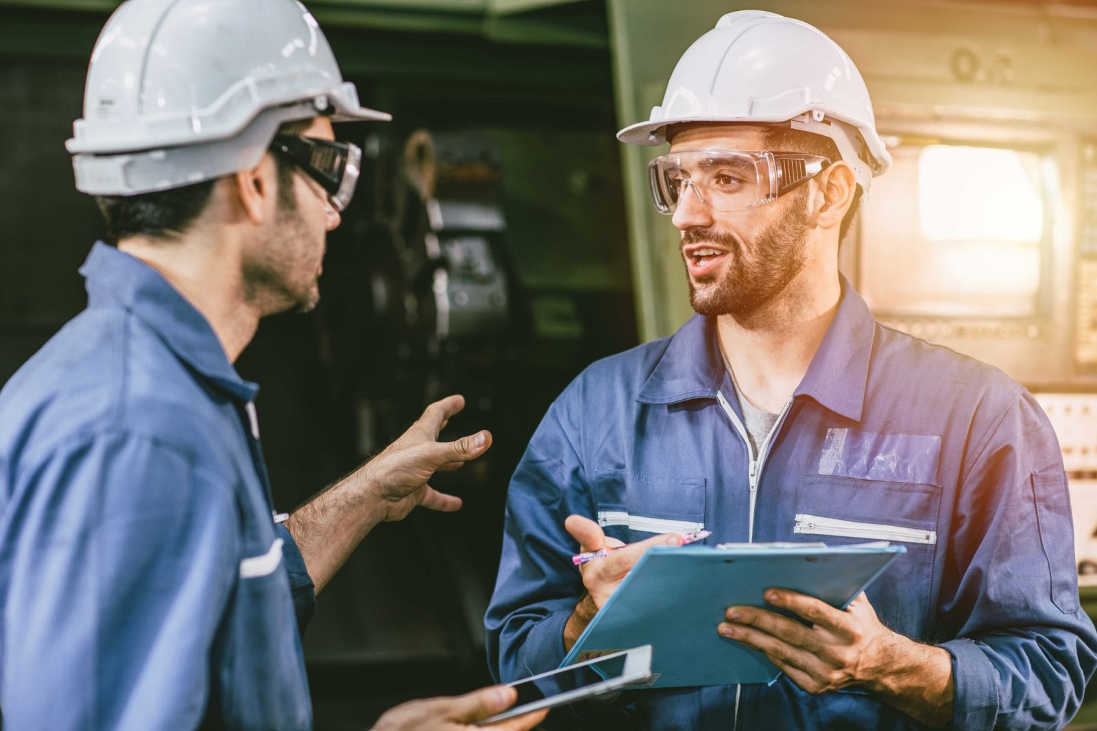Two workers talking