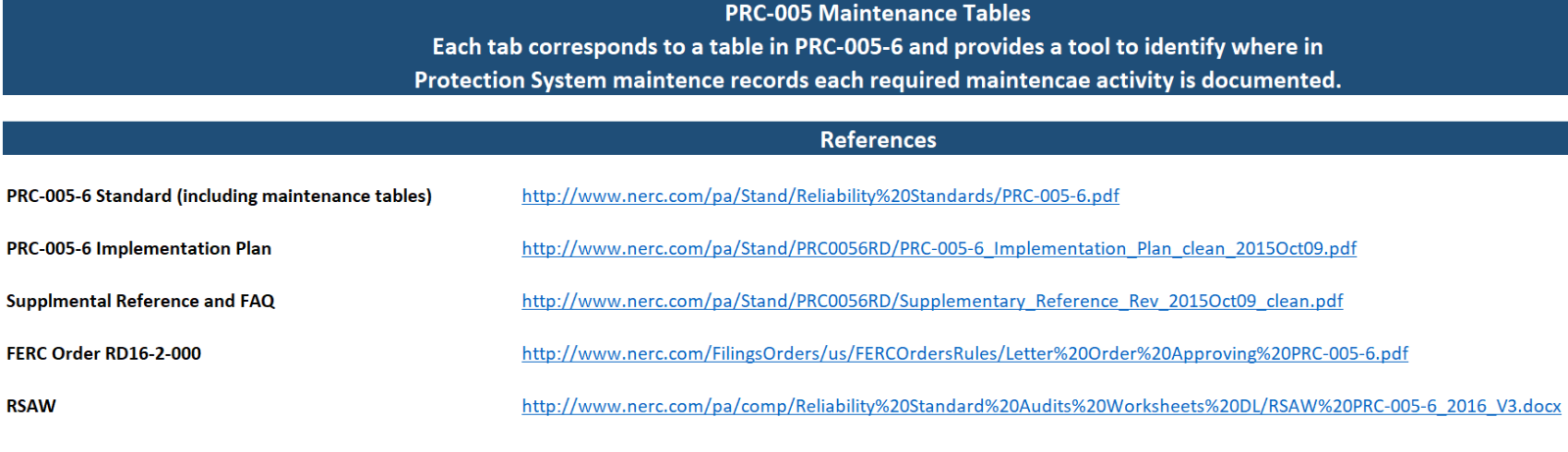 prc maintenance tables