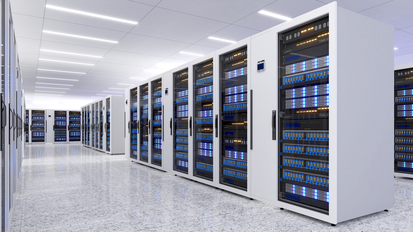Data Center With Multiple Rows of Fully Operational Server Racks